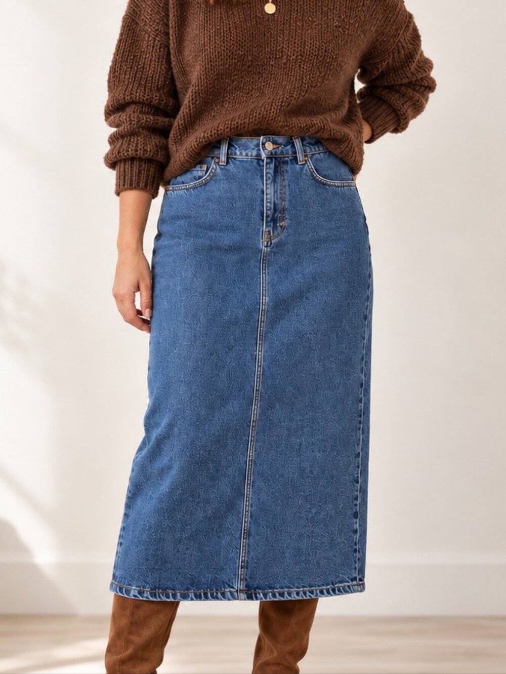 Reformation Jayde Denim Midi Skirt Size 28 Pencil Blue Jean Skirt Slit In Back